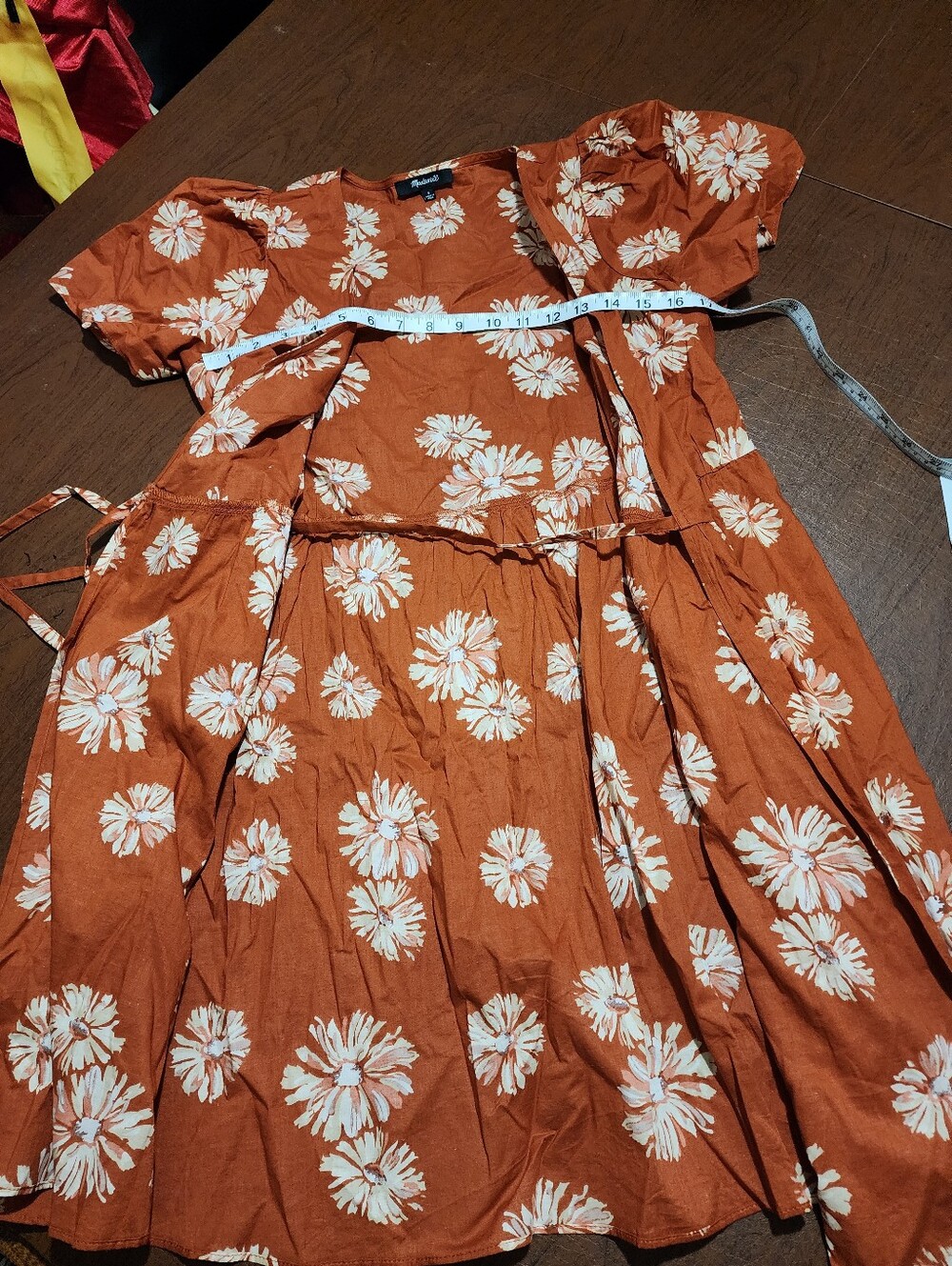 Madewell Rust Wrap Dress with Cream Floral Print - Picture 5 of 8